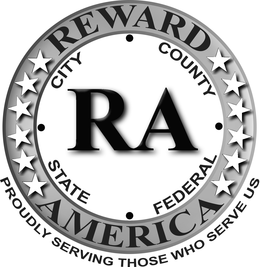 RA REWARD AMERICA CITY. COUNTY. STATE. FEDERAL PROUDLY SERVING THOSE WHO SERVE US trademark