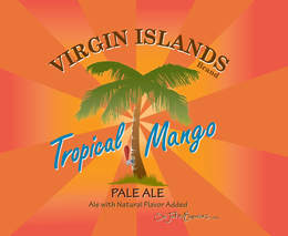 VIRGIN ISLANDS BRAND TROPICAL MANGO PALE ALE ALE WITH NATURAL FLAVOR ADDED ST. JOHN BREWERS.COM trademark