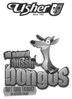 USHER SINCE 1902 ALL NATURAL AUSSIE BONGOS SOFT SOUR LICORICE NO ARTIFICIAL COLORS trademark