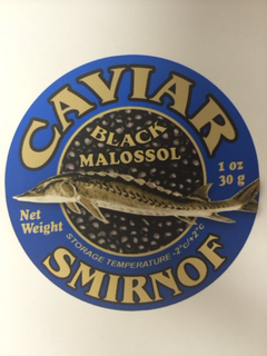 SMIRNOF CAVIAR BLACK MALOSSOL STORAGE TEMPERATURE-2°C/+2°C NET WEIGHT 1 OZ 30 G trademark