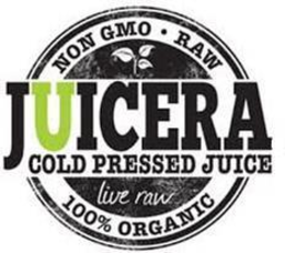NON GMO · RAW JUICERA COLD PRESSED JUICE LIVE RAW 100% ORGANIC trademark