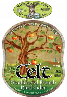 NATURALLY GLUTEN FREE SERVE CHILLED CA CRV FL 5 HI,IA,ME100% FERMENTED APPLE CIDER THIRSTY CELT TRADITIONAL FRENCH HARD CIDER PRODUCED IN BRITTANY SINCE 1920 trademark