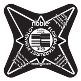 FLORIDA STARBURST PUMMELO NOBLE NOBLECITRUS.COM 3129 PRODUCT OF USA ON THE INSIDE LESS ACIDIC THAN GRAPEFRUIT RED, SWEET AND JUICY HIGH IN: ANTIOXIDANTS VITAMIN C FOLIC ACID HOW TO SELECT YELLOW=RIPE HEAVY=JUICY FIRM=FRESH trademark