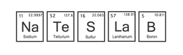 NATESLAB - SODIUM TELLURIUM SULFUR LANTHANUM BORON 11 22.9897 52 127.6 16 32.065 57 138.91 5 10.811 trademark