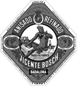 DESTILLACION ESPECIAL D E ANISADO REFINADO VICENTE BOSCH BADALONA 1870 MARCA DE FABRICA DEPOSITADA ES EL MEJOR LA CIENCIA LO DIJO Y YO NO MIENTO EL MAYOR PREMIO PARIS 1878 EXPOSITION UNIVERSELLE REPUBLIQUE FRANCAISE PRIMER PREMIO MADRID 1877 ALFONSO XII POR LA G DE DIOS UNICOLA DE MADRID ELABORADO Y EMBOTELLADO POR OSBORNE DISTRIBUIDORA, S.A. C/.E MARISTANCY, 115 BADALONA ESPANA PROVEEDORES REG. SANT.30-780/B EMBOTELLADOR NO. 9B DESDE 1870 ANIS DEL MONO ES EL PRIMER ANIS DE LA REAL CASA DESTILADO UNICAMENTE CON PRODUCTOS NATURALES trademark