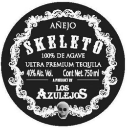 AÑEJO SKELETO 100% DE AGAVE 40% ALC. VOL. CONT NET. 750 ML A PRODUCT BY AZULEJOS trademark