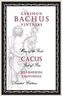 GERSHON BACHUS VINTNERS WINE OF THE GODS CACUS GOD OF FIRE 2013 BARBERA CALIFORNIA LIMITED EDITION trademark