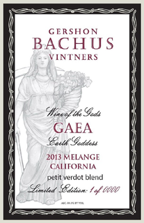 GERSHON BACHUS VINTNERS WINE OF THE GODS LIMITED EDITION GAEA EARTH GODDESS 2013 MELANGE CALIFORNIA PETIT VERDOT BLEND LIMITED EDITION 1 OF 0000 trademark