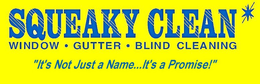 SQUEAKY CLEAN WINDOW · GUTTER · BLIND CLEANING IT'S NOT JUST A NAME... IT'S A PROMISE trademark