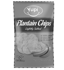 YUPI PLANTAIN CHIPS LIGHTLY SALTED 100% NATURAL GLUTEN FREE 0% GRASAS TRANS PESO NETO 75G. NET WT 2.65OZ PLATANOS VERDES FRITOS NATURALES NATURAL GREEN PLANTAIN CHIPS trademark