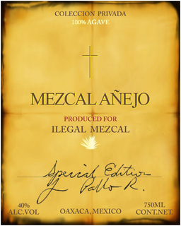 COLECCION PRIVADA 100% AGAVE MEZCAL AÑEJO PRODUCED FOR ILEGAL MEZCAL SPECIAL EDITION PABLO R. OAXACA MEXICO 40% ALC. VOL 750 ML CONTNET trademark