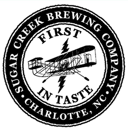 SUGAR CREEK BREWING COMPANY · CHARLOTTE, NC · FIRST IN TASTE trademark