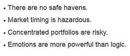 · THERE ARE NO SAFE HAVENS. · MARKET TIMING IS HAZARDOUS. · CONCENTRATED PORTFOLIOS ARE RISKY. · EMOTIONS ARE MORE POWERFUL THAN LOGIC. trademark