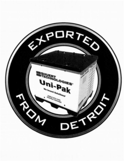 EXPORTED FROM DETROIT S SHUERT TECHNOLOGIES UNI-PAK WE INVENT SOLUTIONS  HANDLE WITH CARE REUSABLE CONTAINER  REUSE RECORD PLANT DATE SHUERT TECHNOLOGIES WWW.SHUERT.COM 1-877-SHUERT-1 trademark