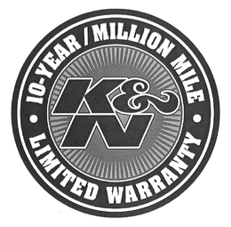 K&N · 10-YEAR/MILLION MILE · LIMITED WARRANTY trademark