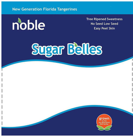 NEW GENERATION FLORIDA TANGERINES NOBLETREE RIPENED SWEETNESS NO SEED LOW SEED EASY PEEL SKIN SUGAR BELLES EXCLUSIVELY GROWN BY THE 4TH GENERATION ROE FAMILY trademark