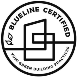 BLUELINE CERTIFIED YUM! GREEN BUILDING PRACTICES trademark