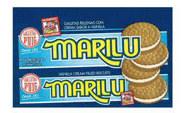 GALLETAS PUIG DESDE 1911 CON PAQUETICOSPARA TU LONCHERA GALLETAS RELLENAS CON CREMA SABOR VAINILLA MARILU GALLETAS PUIG DESDE 1911 VANILLA CREAM FILLED BISCUITS MARILU CON PAQUETICOS PARA TU LONCHERA PESO NETO: 216 G CPE 070337996 NET WEIGHT: 7.6 OZ. trademark
