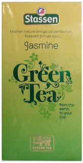 S STASSEN MOTHER NATURE BRINGS US PERFECTION, STASSEN BRINGS YOU. . . JASMINE GREEN TEA FROM THE EARTH TO YOUR CUP CEYLON TEA SYMBOL OF QUALITY trademark