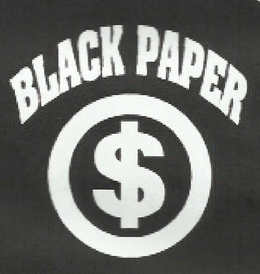 BLACK PAPER WITH A CIRCLE AND A DOLLAR SIGN WITHIN THE CIRCLE trademark