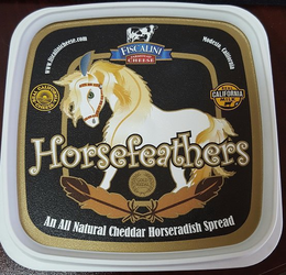 HORSEFEATHERS FISCALINE CHEESE CALIFORNIA MILK AN ALL NATURAL CHEDDAR HORSERADISH SPREAD trademark