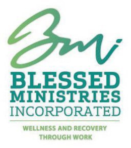 BMI BLESSED MINISTRIES INCORPORATED WELLNESS AND RECOVERY THROUGH WORK trademark