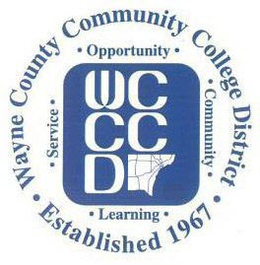 WAYNE COUNTY COMMUNITY COLLEGE DISTRICT ESTABLISHED 1967 SERVICE OPPORTUNITY COMMUNITY LEARNING trademark