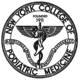 NEW YORK COLLEGE OF PODIATRIC MEDICINE FOUNDED 1911 KNOWLEDGE DEDICATION COMPASSION INTEGRITY trademark