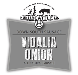 PASTURED BEEF PORK LAMB POULTRY HUNTER CATTLE CO. HC DOWN SOUTH SAUSAGE VIDALIA ONION ALL NATURAL SAUSAGE trademark