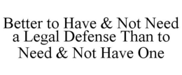 BETTER TO HAVE & NOT NEED A LEGAL DEFENSE THAN TO NEED & NOT HAVE ONE trademark