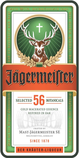 JÄGERMEISTER SELECTED 56 BOTANICALS COLD MACERATED ESSENCE REFINED IN OAK CRAFTED BY MAST-JÄGERMEISTER SE WOLFENBÜTTEL GERMANY SINCE 1878 DER KRÄUTER-LIQUEUR trademark
