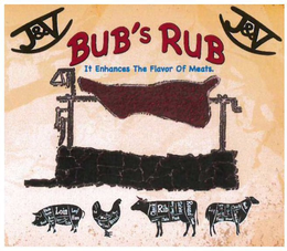 J&V BUB'S RUB IT ENHANCES THE FLAVORS OF MEATS. LOIN LEG HAM BLADE RIB BREAST TAIL CHUCK FLANK ROUND SIRLOIN NECK SHOULDER trademark