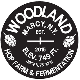 WOODLAND HOP FARM & FERMENTATION MARCY, N.Y. EST. 2015 ELEV. 749 FT. 43º9'N, 75º12'W trademark