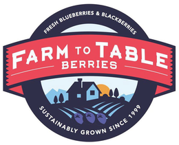 FARM TO TABLE BERRIES FRESH BLUEBERRIES & BLACKBERRIES SUSTAINABLY GROWN SINCE 1999 trademark