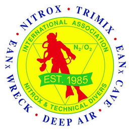 NITROX · TRIMIX EANX CAVE · DEEP AIR · EANX WRECK INTERNATIONAL ASSOCIATION NITROX & TECHNICAL DIVERS N2/O2 EST. 1985 trademark