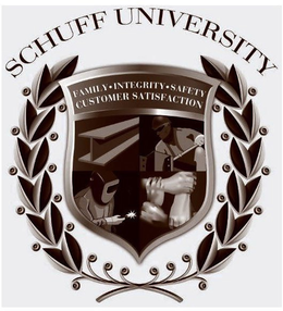 SCHUFF UNIVERSITY FAMILY · INTEGRITY · SAFETY CUSTOMER SATISFACTION trademark