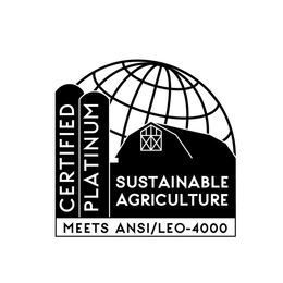 CERTIFIED PLATINUM SUSTAINABLE AGRICULTURE MEETS ANSI/LEO-4000 trademark