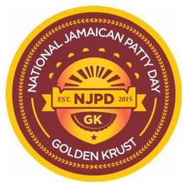 NATIONAL JAMAICAN PATTY DAY EST. NJPD 2015 GK GOLDEN KRUST trademark