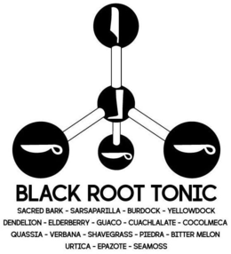 EBCCC BLACK ROOT TONIC SACRED BARK SARSAPARILLA BURDOCK YELLOWDOCK DENDELION ELDEBERRY GUACO CUACHLALATE COCOLMECA QUASSIA VERANA SHAVEGRASS PIEDRA BITTER MELON URTICA EPAZOTE SEAMOSS trademark