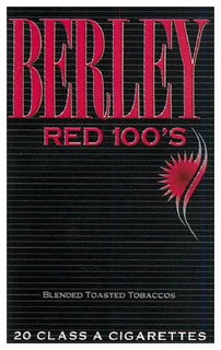 BERLEY RED 100'S BLENDED TOASTED TOBACCOS 20 CLASS A CIGARETTES trademark