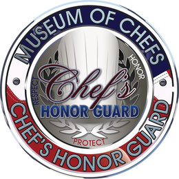 CHEF'S HONOR GUARD THE MUSEUM OF CHEFS HONOR PROTECT RESPECT trademark