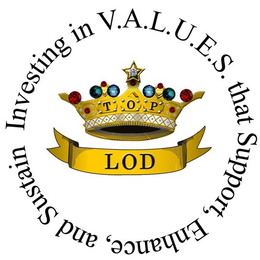 INVESTING IN V.A.L.U.E.S. THAT SUPPORT,ENHANCE, AND SUSTAIN LOD trademark