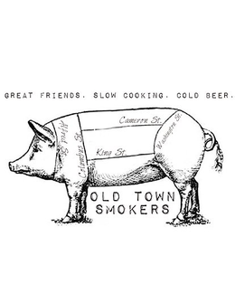 GREAT FRIENDS. SLOW COOKING. COLD BEER.  ALFRED ST. COLUMBUS ST. CAMERON ST. KING ST. WASHINGTON ST. OLD TOWN SMOKERS trademark