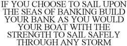 IF YOU CHOOSE TO SAIL UPON THE SEAS OF BANKING BUILD YOUR BANK AS YOU WOULD YOUR BOAT WITH THE STRENGTH TO SAIL SAFELY THROUGH ANY STORM trademark