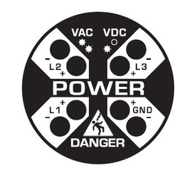 X VAC VDC - L2 + - L3 + POWER - L1 + - GND + DANGER trademark