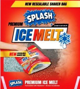 NEW RESEALABLE SHAKER BAG SPLASH JUST SHAKE IT ON AND IT MELTS OFF! PREMIUM ICE MELT NEW REASEALABLE SHAKER BAG SPLASH PREMIUM ICE MELT trademark