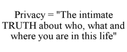 PRIVACY = "THE INTIMATE TRUTH ABOUT WHO, WHAT AND WHERE YOU ARE IN THIS LIFE" trademark