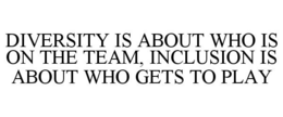 DIVERSITY IS ABOUT WHO IS ON THE TEAM, INCLUSION IS ABOUT WHO GETS TO PLAY trademark