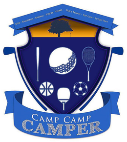 CAMP CAMP CAMPER GOLF · BASKETBALL · BASEBALL · SOCCER · TENNIS · TABLE TENNIS · TOP GUN · TUTOR TENT trademark