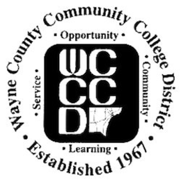 WAYNE COUNTY COMMUNITY COLLEGE DISTRICT· ESTABLISHED 1967 · SERVICE · OPPORTUNITY · COMMUNITY  · LEARNING WCCCD · trademark